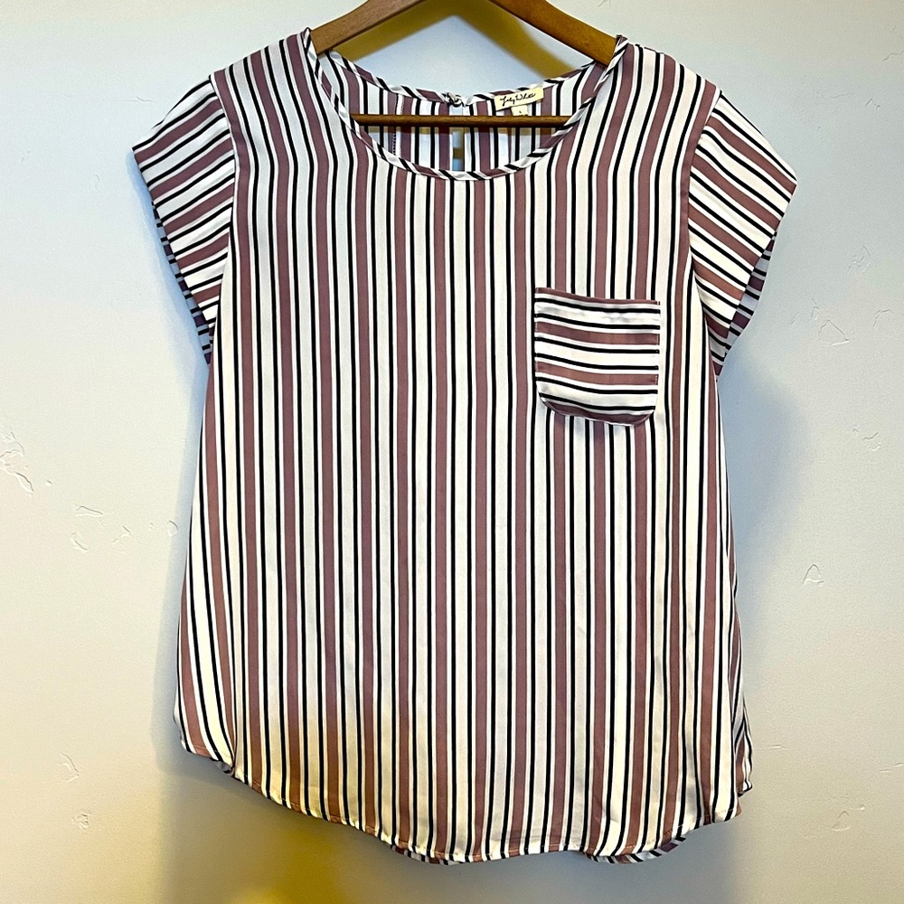 Lily White Striped Blouse with Front Pocket